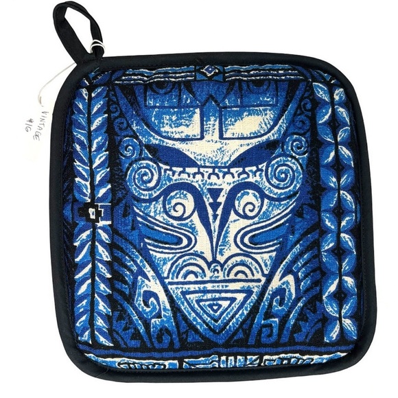 Vintage Hawaiian Pot Holder Blue Polynesian Tribal From Coco’s Trading Post Oahu - Picture 2 of 4